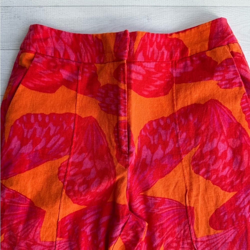 Scoop High Waist Wide Leg Red & Orange Printed Linen Blend S - Picture 6 of 11